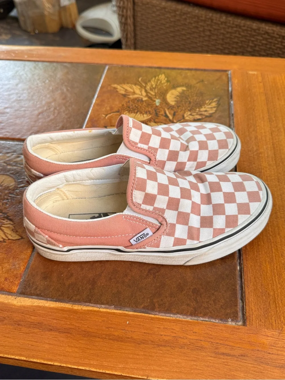 Vans Slip-On Checkerboard Sneakers - Dusty Rose & White size 6